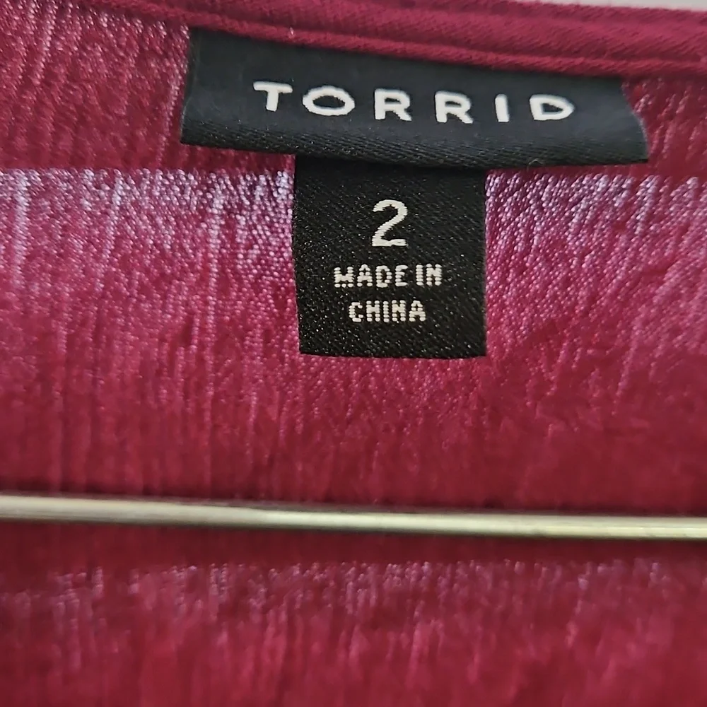 Torrid Burgundy Boho Style Gauzy Womens Top Sz 2 (2X)